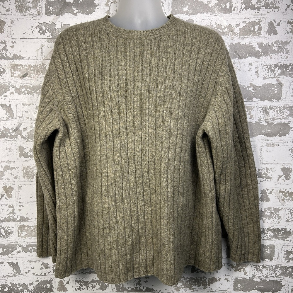Gap Men's XXL Sweater 100% Lambs Wool Khaki Tan Ribbed Knit Warm Cozy Preppy